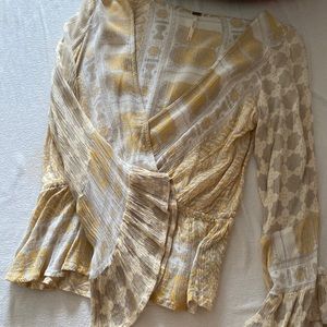Free People Bell-Sleeve, V-Neck Crop Blouse, Size XS